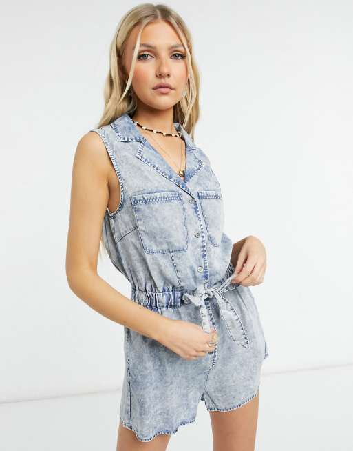 Women's Blue Acid Wash Drawstring Dress