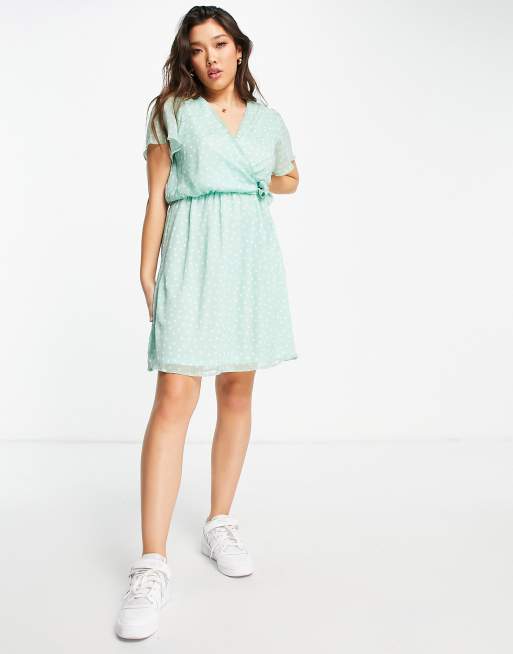 Gilli angel sleeve polka dot wrap dress in mint