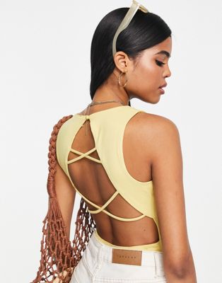 Gilli bodysuit with strappy back detail in yellow