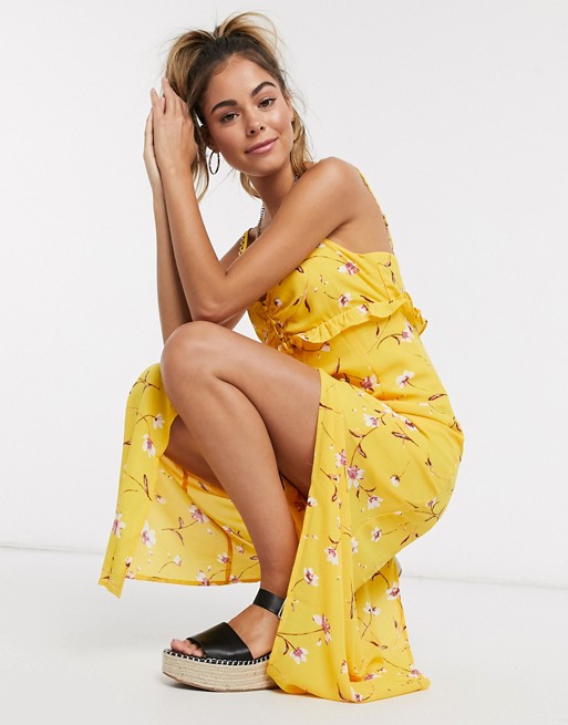 Gilli button down maxi dress in yellow floral
