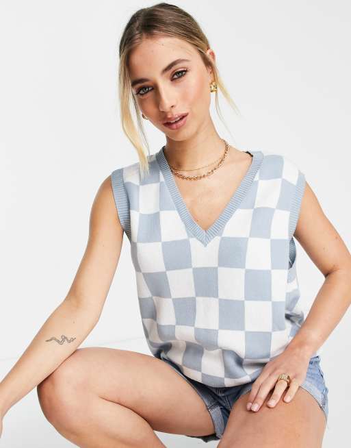 Gilli checkered sweater singlet in blue