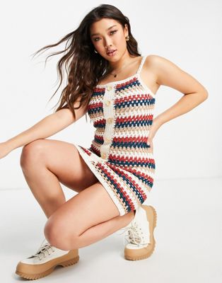 Gilli crochet button front mini dress in stripe