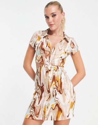 Gilli cut out shirt dress in marble print