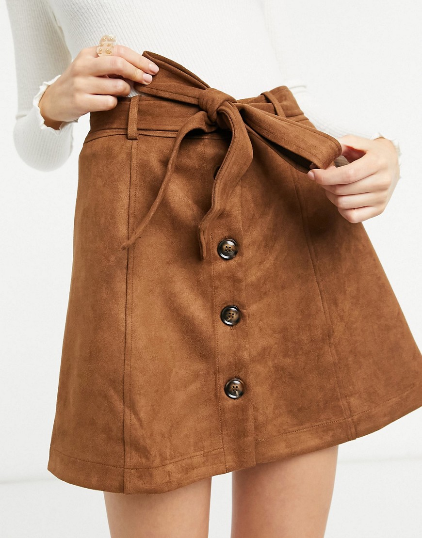 Gilli faux suede belted mini skirt in tan-Brown
