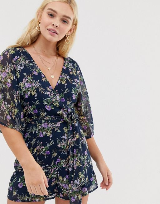 Gilli floral wrap front playsuit with open back detail | ASOS