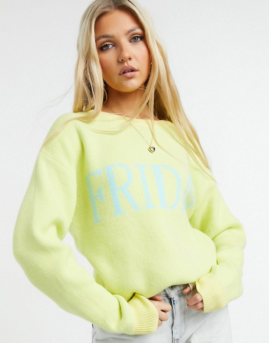 Gilli Friday Slogan Sweater In Lime-yellow