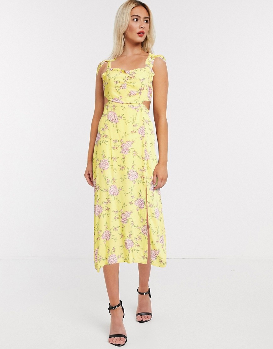 Gilli Midi Dress With Cut Out Details In Yellow Floral