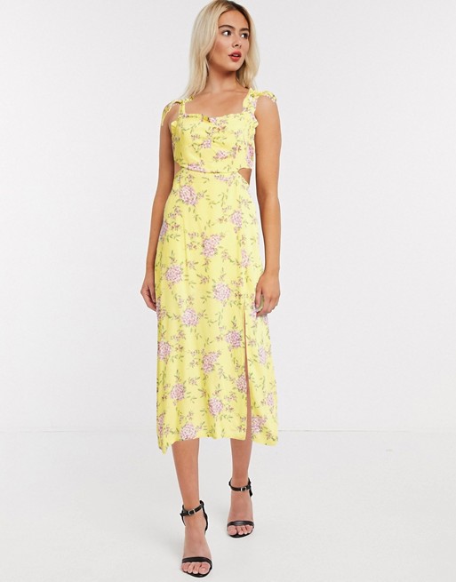 Gilli midi dress with cut out details in yellow floral