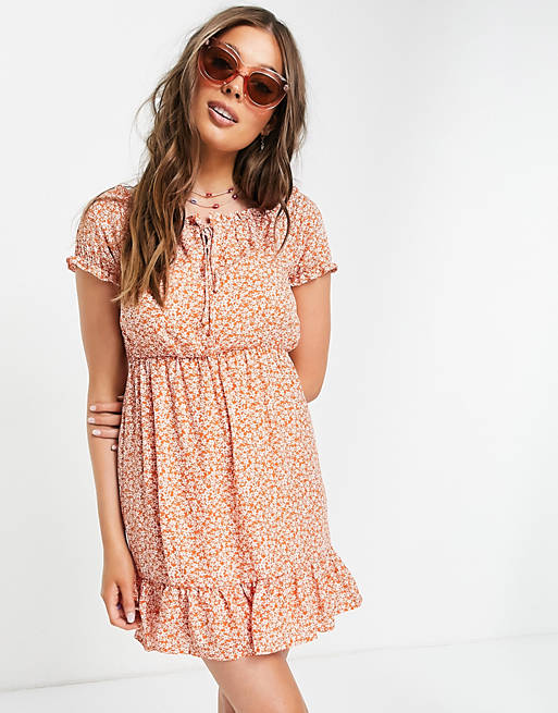 Gilli puff sleeve mini dress in orange floral | ASOS