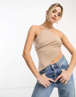 Атласный асимметричный топ на бретельках Gilli темно-серого цвета 4890₽