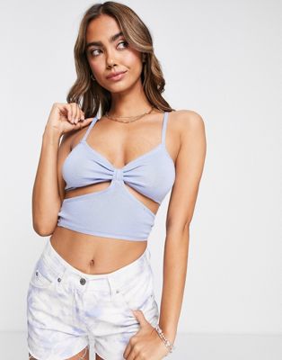 Gilli spaghetti strap top with cut out detail in blue
