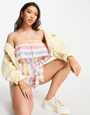 Gilli strapless ruffle layer playsuit in stripe