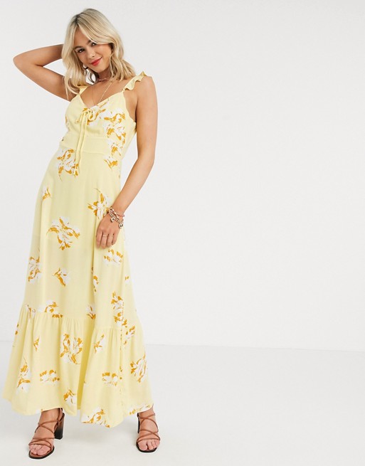 Gilli tie front maxi dress in yellow floral