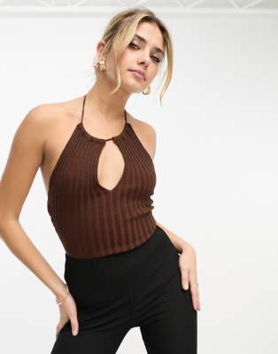 Боди с завязками на шее от Gilli tie шоколадно-коричневого цвета