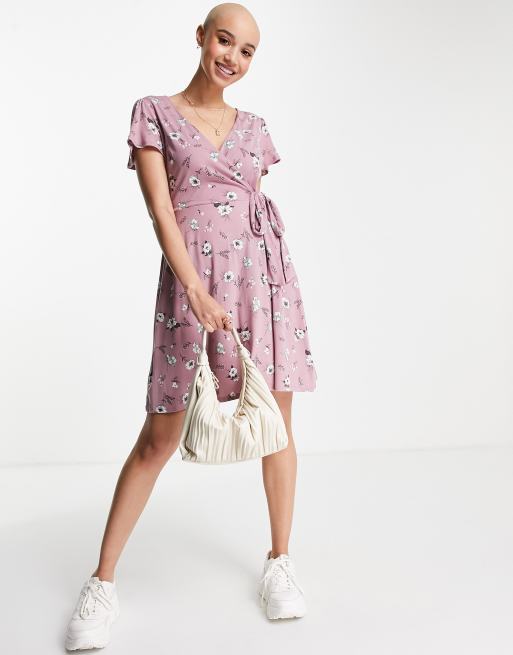 Gilli wrap front floral print dress in mauve | ASOS