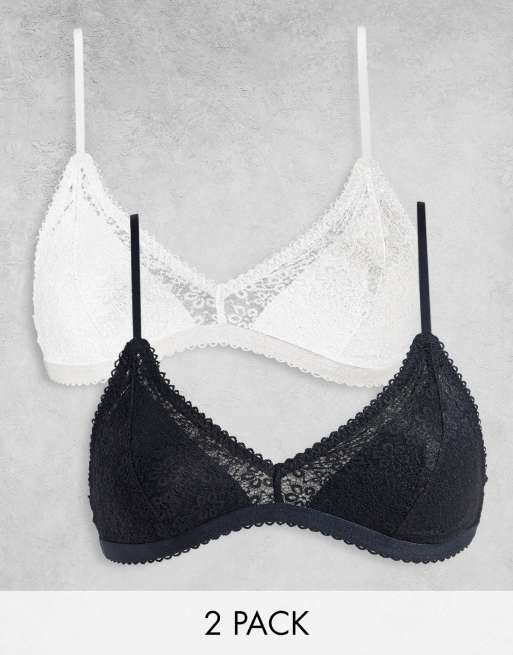 Gilly Hicks 2 pack lace daisy bralettes in black and white