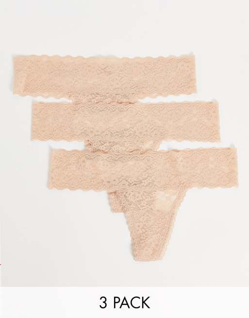 Gilly Hicks – 3-pack beigefärgade stringtrosor i spets