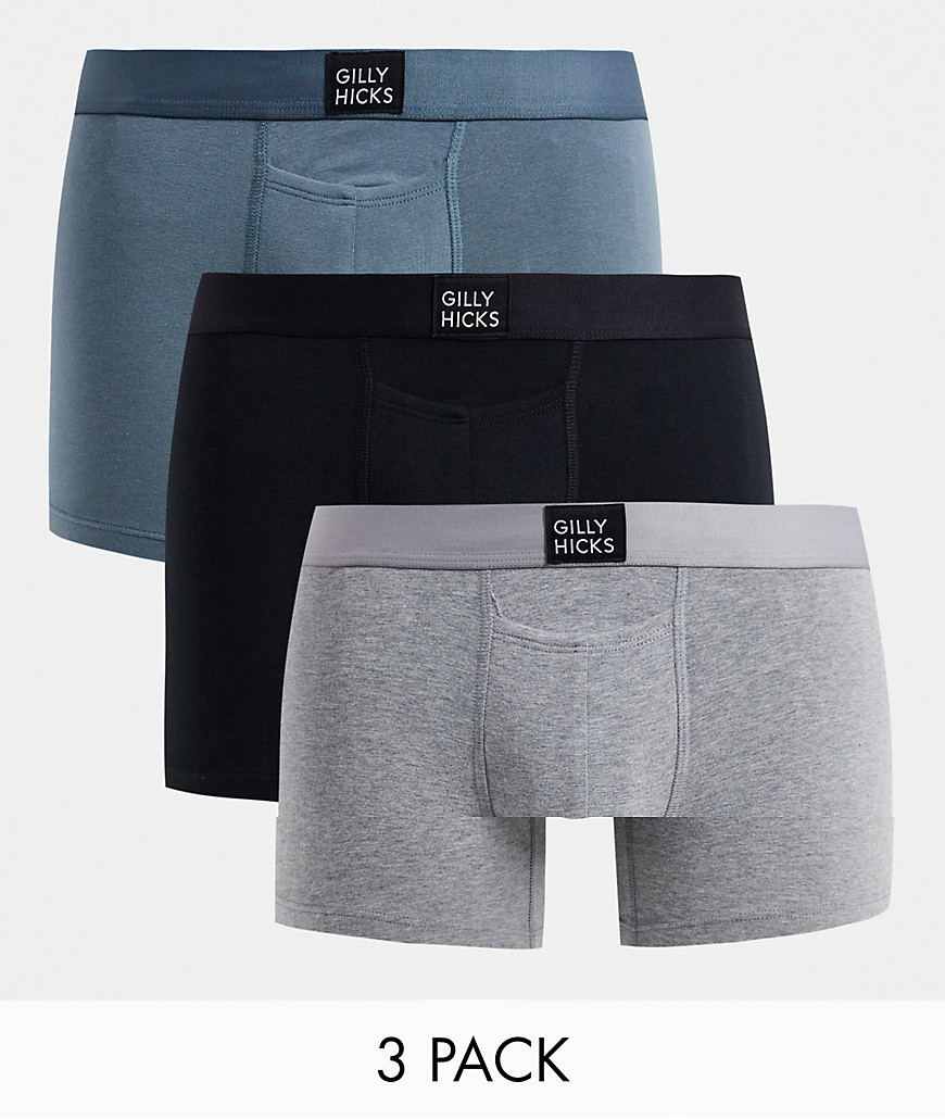 Gilly Hicks 3 pack cotton trunks in blue/gray heather/black-Multi