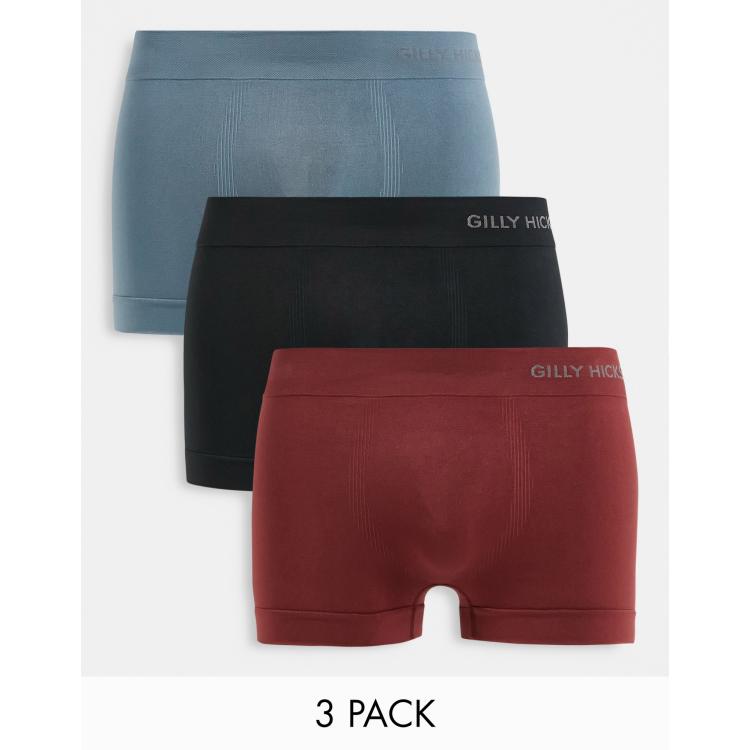 Gilly Hicks 3 pack seamless trunks in burgundy, blue and black with side  logo waistband