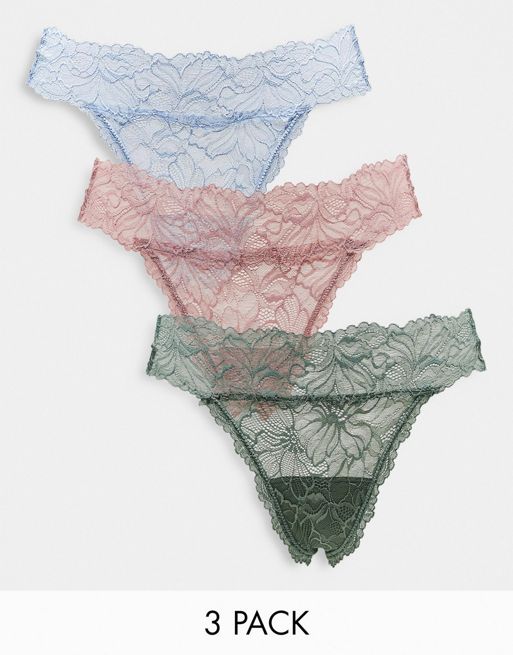 Multi Floral Lace Strappy Thong 3 Pack