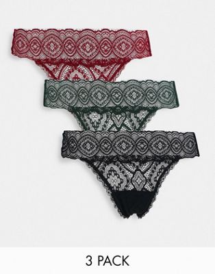 Gilly Hicks 3-pack vintage lace lingerie thongs in multi  - ASOS Price Checker