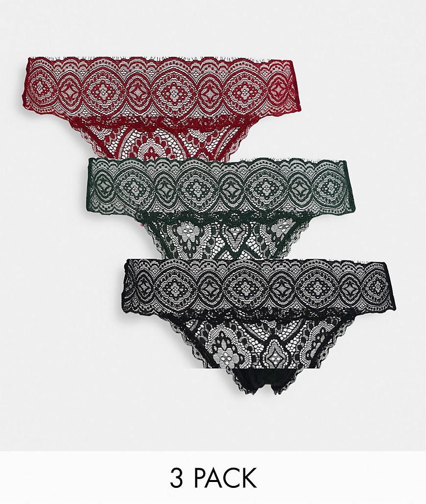 Gilly Hicks 3 pack vintage lace thongs in multi