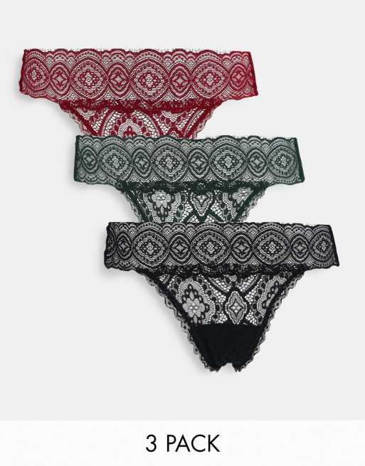 Gilly Hicks 3 pack vintage lace thongs in multi 