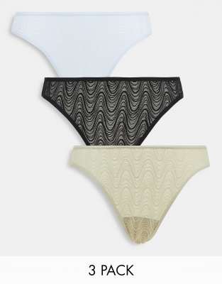 Gilly Hicks 3 pack wavy mesh briefs in multi  - ASOS Price Checker