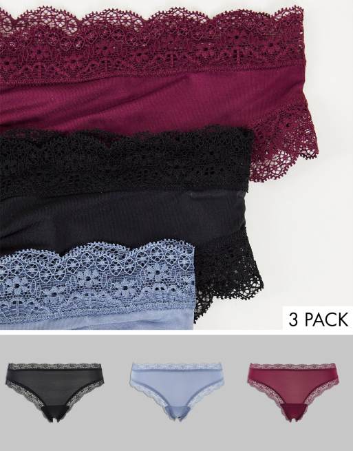 Gilly Hicks – 3er-Set Slips in mehreren Farben mit Spitzenrand