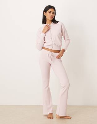 Gilly Hicks - Ausgestellte, gemütliche Hose in Rosa mit mittelhohem Bund und Waffelstruktur, Kombiteil