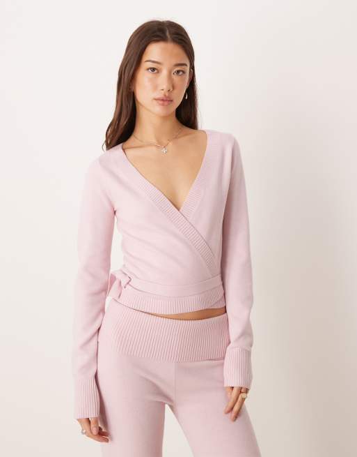 Gilly Hicks – Bequemer Strickpullover in Rosa mit Multiway-Wickeldesign, Kombiteil, 3 von 4