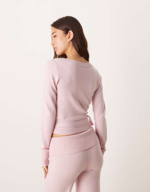 Gilly Hicks – Bequemer Strickpullover in Rosa mit Multiway-Wickeldesign, Kombiteil, 4 von 4