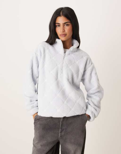 Gilly Hicks – Bluza z polaru typu baranek z zamkiem pod szyją w spranym kolorze niebieskim