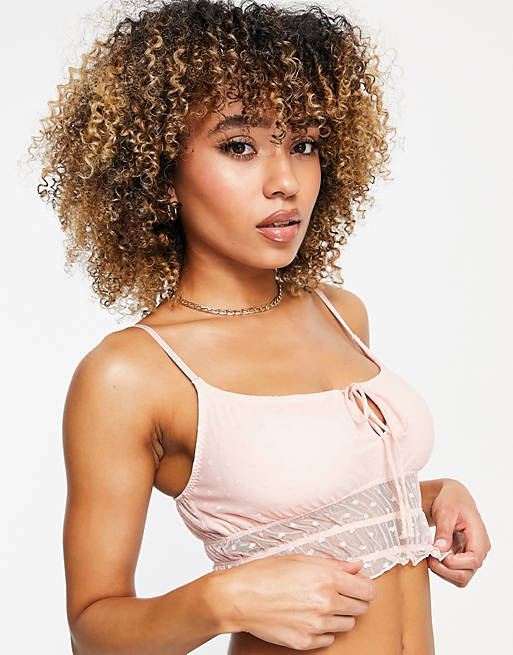 Gilly Hicks - Brassière in pizzo a pois, colore rosa in coordinato