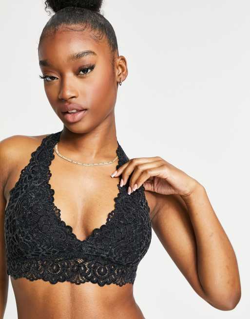 Gilly Hicks halter neck lace bralette in black