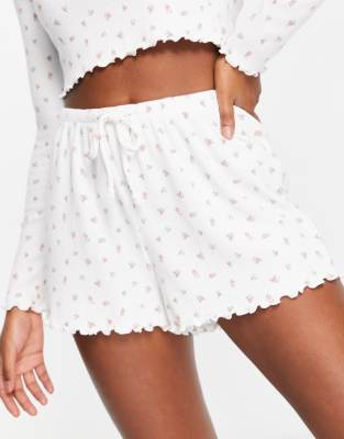 Gilly Hicks co-ord drawstring pyjama shorts in white ditsy floral