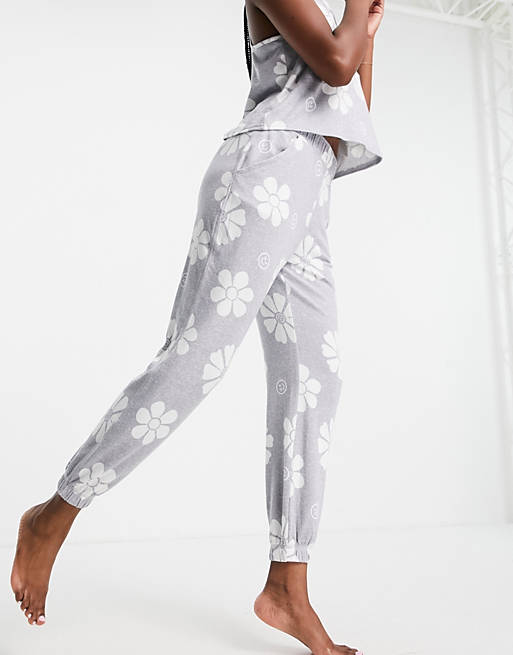 Gilly Hicks co-ord pyjama slim leg trousers in grey floral print