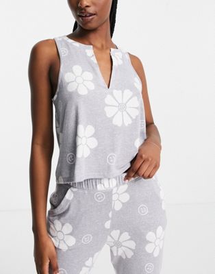 Gilly Hicks co-ord pyjama vest top in grey floral print