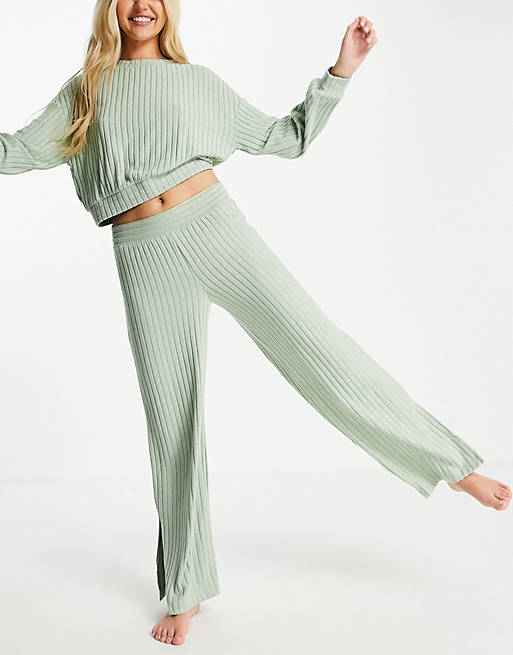 Gilly Hicks co-ord slit loungewear trousers in green