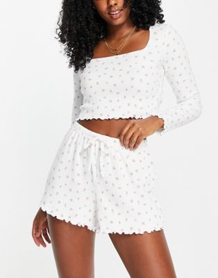 Gilly Hicks co-ord square neck pyjama top in white ditsy floral | ASOS