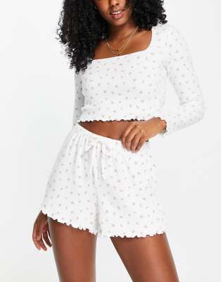 Gilly Hicks co-ord square neck pyjama top in white ditsy floral - ASOS Price Checker