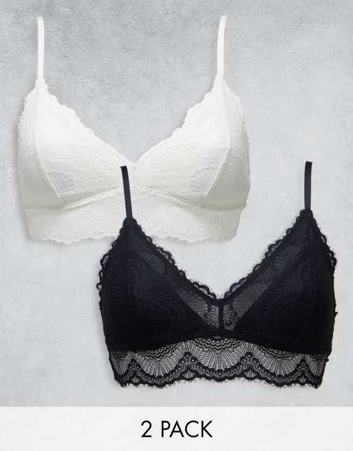 Gilly Hicks - Confezione da 2 reggiseni taglio lungo in pizzo bianco e nero