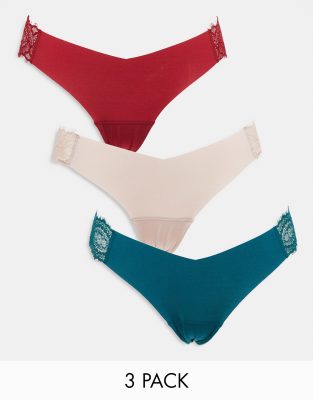 Gilly Hicks - Confezione da 3 paia di slip in pizzo ondulato multicolore