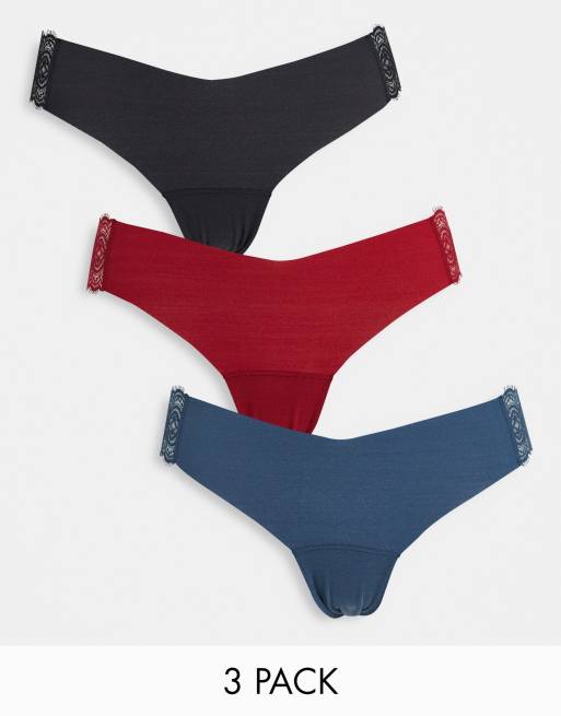 Gilly Hicks - Confezione da 3 paia di slip multicolore con laterali in pizzo 