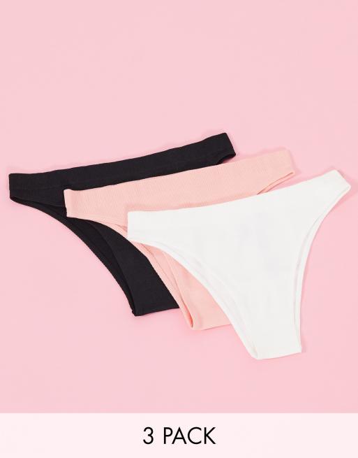 Gilly Hicks - Confezione da 3 slip basic a coste multicolore