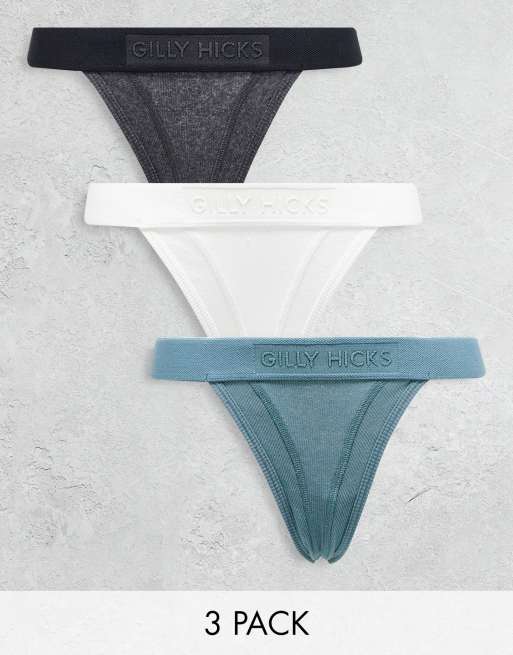 Gilly Hicks - Confezione da 3 tanga multicolore in cotone a coste a vita alta 