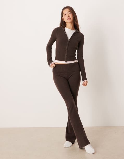 Gilly Hicks - Coordinato marrone in maglia leggera a trecce con zip - view 1