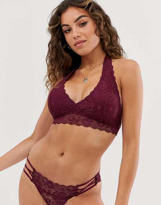 Gilly Hicks Core Lace Halter Bralet In Burgundy