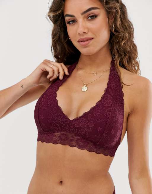 Gilly Hicks core lace halter bralet in burgundy