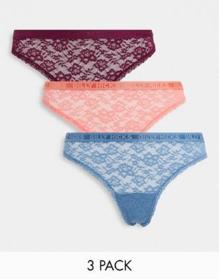 Gilly Hicks core lace logo thong 3 pack in multi